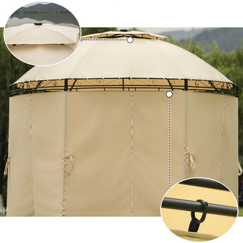 SUGIFT Outdoor Gazebo Steel Fabric Round Soft Top Gazebo with Removable Curtains, 5 of 8