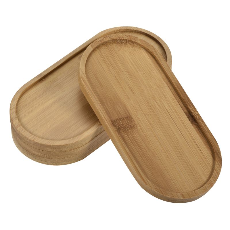 Unique Bargains Indoors Bamboo Oval Flower Drip Tray Plant Pot Saucer 16.7x8cm 4 Pcs, 1 of 6
