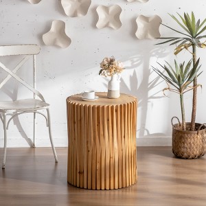 PAGED 31.5 Inch Coffee Table Simple Modern Wooden Side Table with Vertical Texture Relief Design for Living Room, Bedroom - 1 of 4