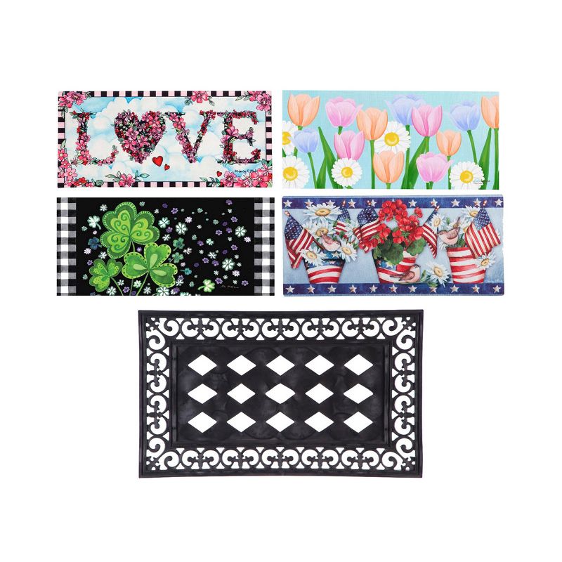 Evergreen Indoor Outdoor Doormat Bundle Set of 5 - Frame and 4 Holiday Seasonal Inserts Valentine's Love Easter Tulips 4th of July and St. Patricks, 1 of 9