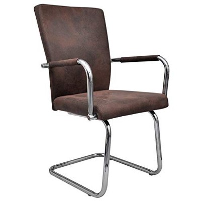 Brown Faux Suede Leather Cantilever Dining Chairs, Set of 2