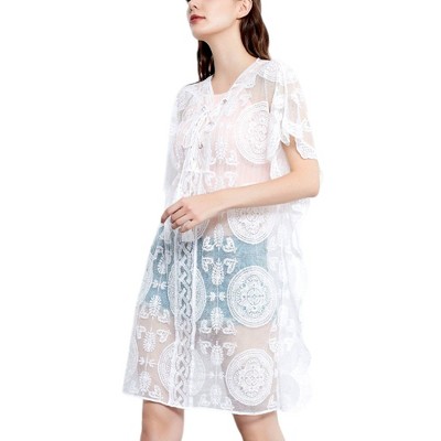 Anna-Kaci Women's Embroidered Mesh Sheer Midi Dress