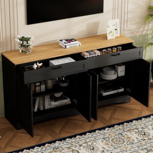 TV Stand With 2 Drawers And Adjustable Shelves For TVs Up To 70",Versatile Wood Grain TV Stand With Handles,TV Stand For Living Room -Maison Boucle - 1 of 4