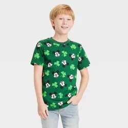 Boys' Disney Mickey Mouse Clovers St. Patrick's Day Short Sleeve Graphic T-Shirt - Dark Green