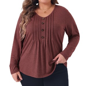 Agnes Orinda Women's Plus Size Long Sleeve Pleated Front Dressy Casual V Neck Blouses - 1 of 4