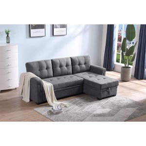 84" Reversible Sleeper Sectional Sofa with Pull-Out Bed & Storage Chaise, Tufted Back, Modern Compact Couch, Easy Assembly - 1 of 4