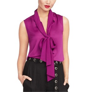 Rachel Roy Womens Tie Neck Pullover Blouse, Purple, X-Small - 1 of 1