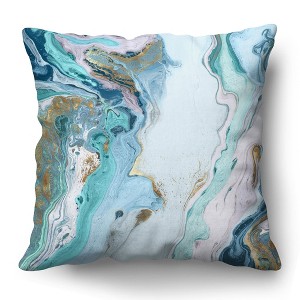 Americanflat 14"x14" Abstract Marble Design Throw Pillow with Premium Polyester - White and Blue - 1 of 4