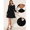 INSPIRE CHIC Women's Peter Pan Collar Contrast Half Placket Long Sleeve A-Line Party Flare Dresses - 2 of 4