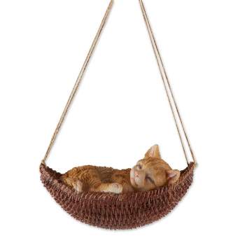 9.25" Polyresin Napping Cat on Hammock Garden Figurine Brown - Zingz & Thingz