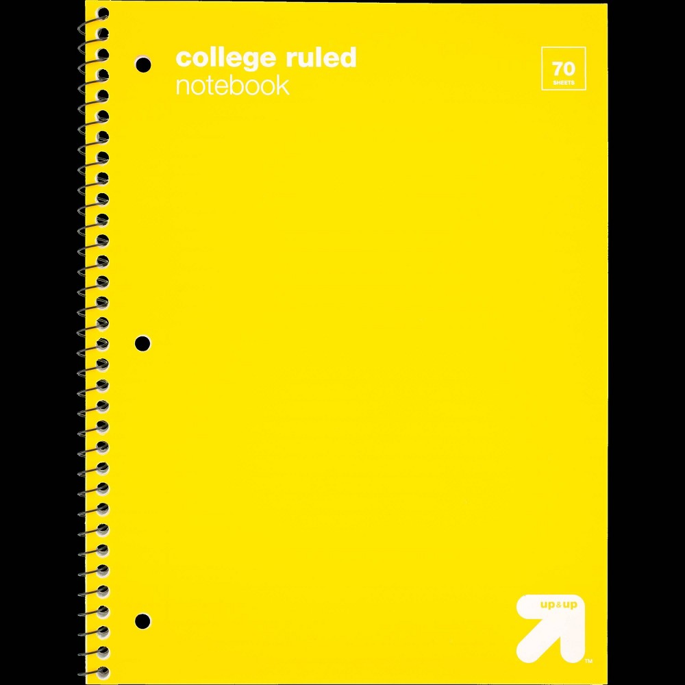 College Ruled Yellow 1 Subject Flexible Plastic Cover Spiral Notebook - up&up™: 70 Pages, 3 Hole Punched, Tween Audience