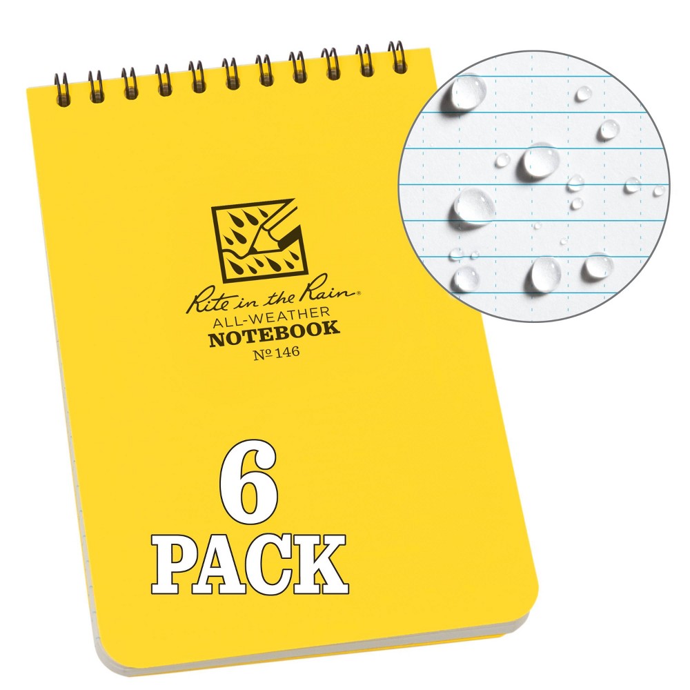 6pk Spiral Notebook 1 Subject Special Ruled 4" X 6" Yellow Rite In The Rain