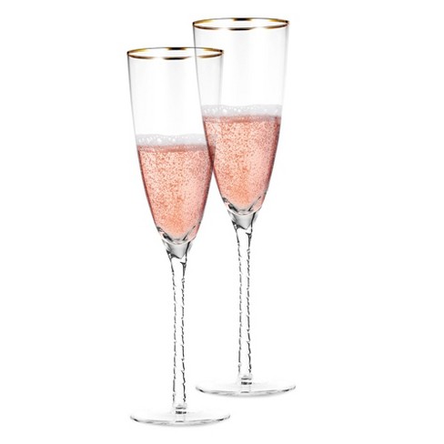 Berkware Luxurious Long Twisted Stem Champagne Flutes With 14k Gold Rim -  10.6oz : Target