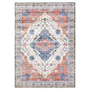 Area Rugs for Living Room - Machine Washable Vintage Carpet, Non-Slip Low Pile Throw Rugs, Rubber Backing, for Bedroom, Dining Room, Kitchen - 1 of 4