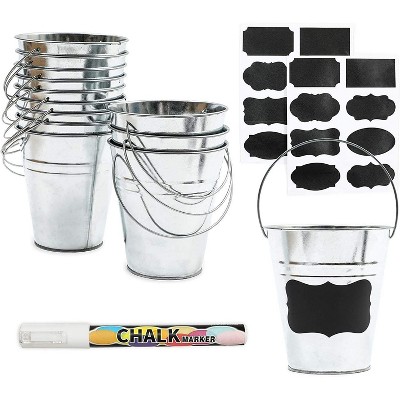 Bright Creations 29 Pack Galvanized Metal Buckets with Chalkboard Label and Marker (Assorted Sizes)