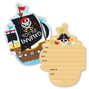 Big Dot of Happiness Pirate Ship Adventures - Shaped Fill-In Invitations - Skull Birthday Party Invitation Cards with Envelopes - Set of 12