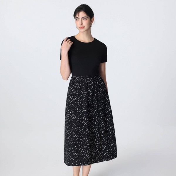 Vestido Midi con Contraste y Manga Corta para Mujer - A New Day™ Negro Lunares 4