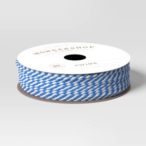 90' Christmas Fabric Ribbon Blue/White Striped Twine - Wondershop™ - 1 of 3