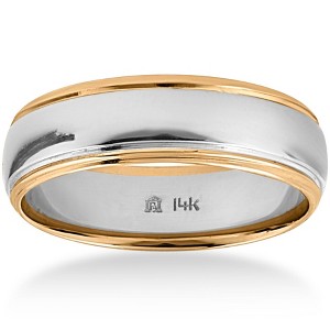 Pompeii3 Mens 14k Gold Two Tone 6mm Plain Comfort Wedding Band - 1 of 3
