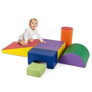 Costway 6 PCS Kids Climber Play Set Indoor Foam Climb and Crawl Activity Blocks w/ Cover Multicolor - 1 of 4