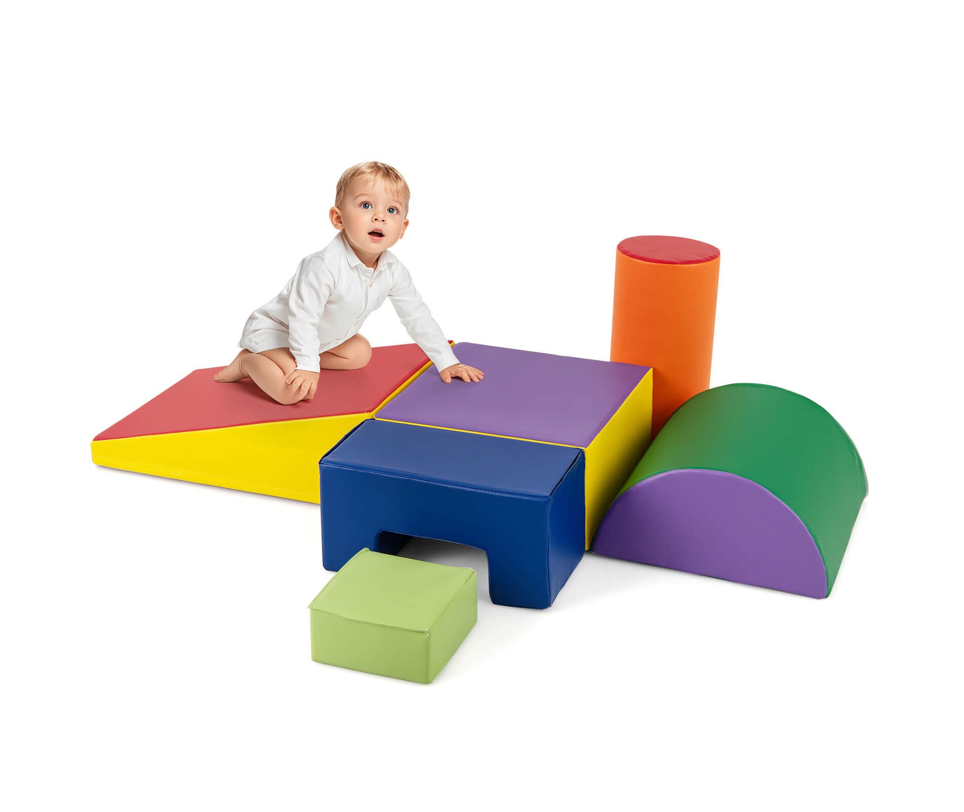 Costway 6 PCS Kids Climber Play Set Indoor Foam Climb and Crawl Activity Blocks w/ Cover