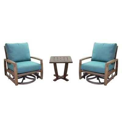 Avalon 3pc FSC Teak Motion Square Balcony Set - Heather Gray - Courtyard Casual