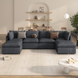 Modern U-Shape Sect. Sofa, 2 Chaise w/ Rem. Ottomans, Conv. L-Shape w/ Stylish Piping, for Living Room, Spacious - 1 of 4
