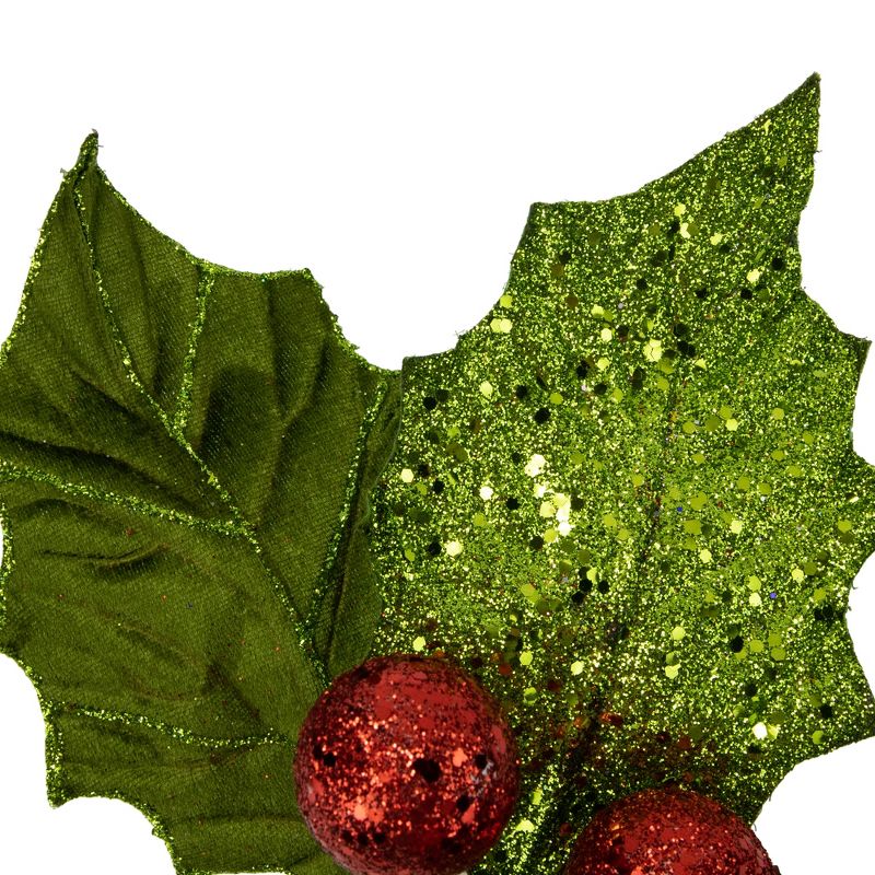 Northlight 19" Glittered Holly with Berry Christmas Stem Spray, 4 of 5