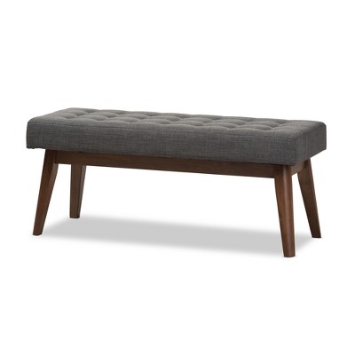 Elia Mid Century Modern Walnut Wood Fabric Button Tufted Bench - Baxton Studio