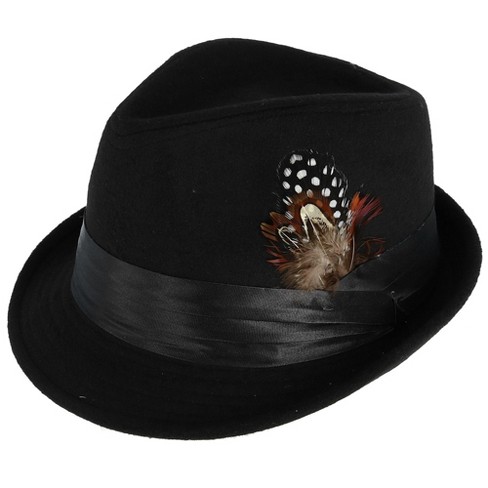 Kenny K Men's Dressy Faux Felt Fedora with Feather, Large, Black