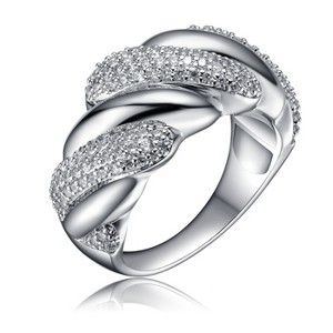Guili Rhodium-Plated Sterling Silver Scalloped Sea Shell Ring with Dazzling Cubic Zirconia, Elegant Design, Ideal for Special Occasions, Sizes 6-8. - 1 of 3