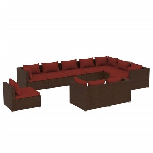 vidaXL 10 Piece Patio Lounge Set with Cushions - Durable Poly Rattan Brown - Comfortable, Weather Resistant, and Versatile Design - 1 of 4