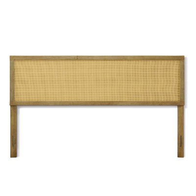 LuxenHome Natural Finish Rubberwood with Rattan Panel Headboard, King Brown