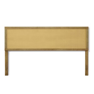 LuxenHome Natural Finish Rubberwood with Rattan Panel Headboard, King Brown - 1 of 4