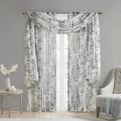 White Floral Sheer Rod Pocket Back Tab Curtain Panel