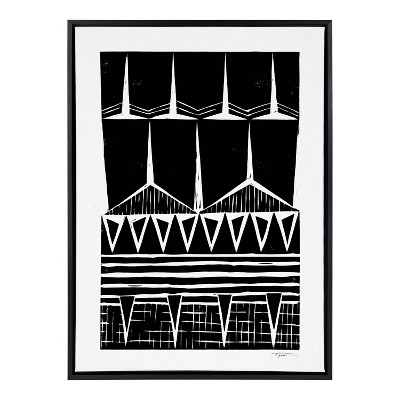 Sylvie Modern Geometric Block Print Framed Canvas - Kate & Laurel All Things Decor