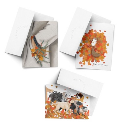Fall Pocket Flowers, Fall Dog Walk, Chipmunk Fall/Autumn Greeting Card Pack Sets (3 ct, Assorted) by Ramus & Co