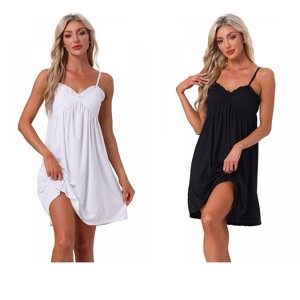 INSPIRE CHIC Women's Lingerie Ruffle Sleeveless Soft Nightgown V Neck Chemise Sleepdress - 1 of 4