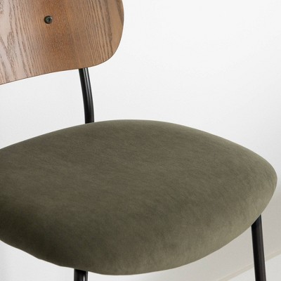 Olive Green and Brown Velvet Upholstered Side Chair with Metal Legs
