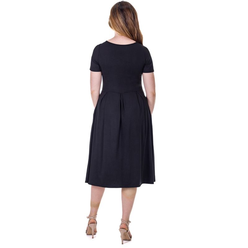 24seven Comfort Apparel Midi Dress with Short Sleeves and Pocket Detail, 3 of 5