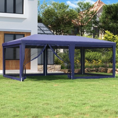 vidaXL Party Tent with 6 Mesh Sidewalls Blue 19.7'x13.1' HDPE