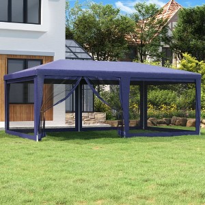 vidaXL Party Tent with 6 Mesh Sidewalls Blue 19.7'x13.1' HDPE - 1 of 4