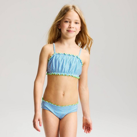 Детские купальники Cat & Jack Girls' Seersucker Striped Bikini Set - Cat & Jack™ Azure Blue/Showy Green L