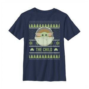 Boy's Star Wars The Mandalorian Ugly Christmas The Child Frog T-Shirt - 1 of 3