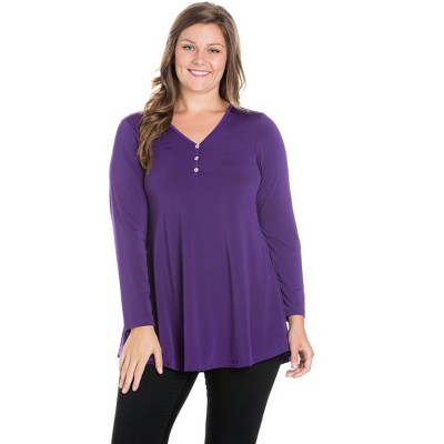 24seven Comfort Apparel Womens Flared Long Sleeve Plus Size Henley ...