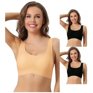 INSPIRE CHIC Women's Wirefree Push Up Workout Yoga Sleep Comfort Sports Bra 3 Packs - 1 of 4