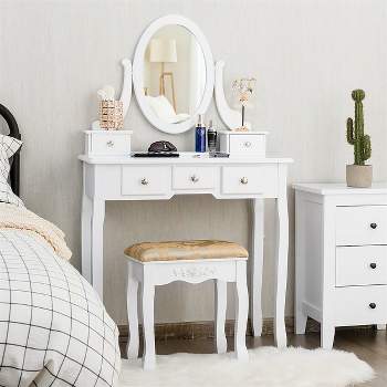 Costway Vanity Table Dressing Table 5 Make Up Table Stool
