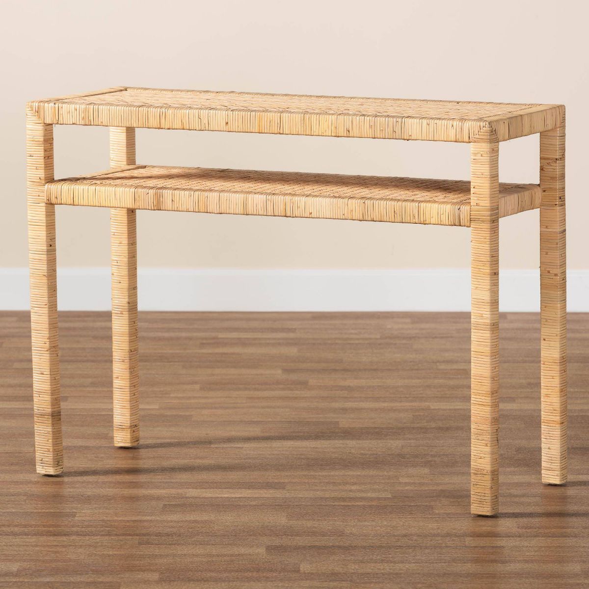bali & pari Kalimantan Rattan and Acacia Wood Console Table Light Honey - thumbnail 8