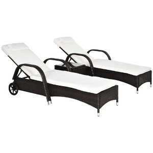 Resenkos Wicker Outdoor Chaise Lounge Chair Set, 5-Level Adjustable Backrest PE Rattan Pool Lounge Chair With Wheels, Cushion & Headrest, Brown, Cream - 1 of 4