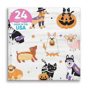 Big Dot of Happiness Halloween Pets Party Napkins, Cat and Dog Costume Party Halloween Decor, White 3-Ply Paper Beverage Napkins - 24 Count - 1 of 4